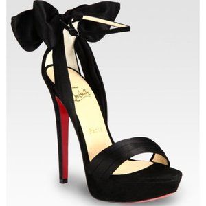 Christian Louboutin Women's Black Satin and Suede Bow Platform Sandals